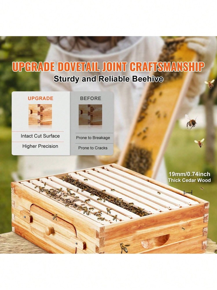 100% Beeswax Coated Natural Cedar Wood, Langstroth Beehive Kit With 10 Frames