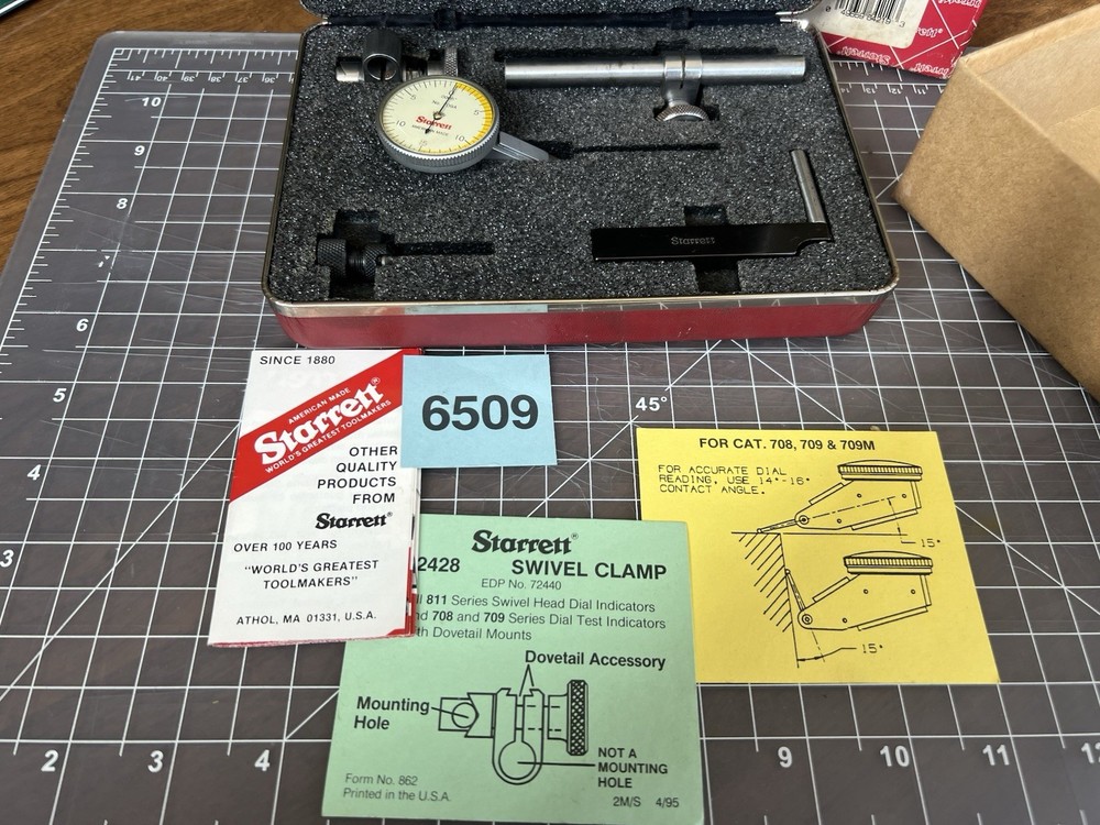 Starrett Dial Test Indicator 709 ACZ w/ Attachments Kit, Papers, Case and Box