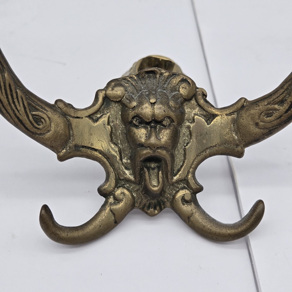 2 Antique Victorian Gargoyle Devil Hook Hat or Coat Rack Cast Iron Pair