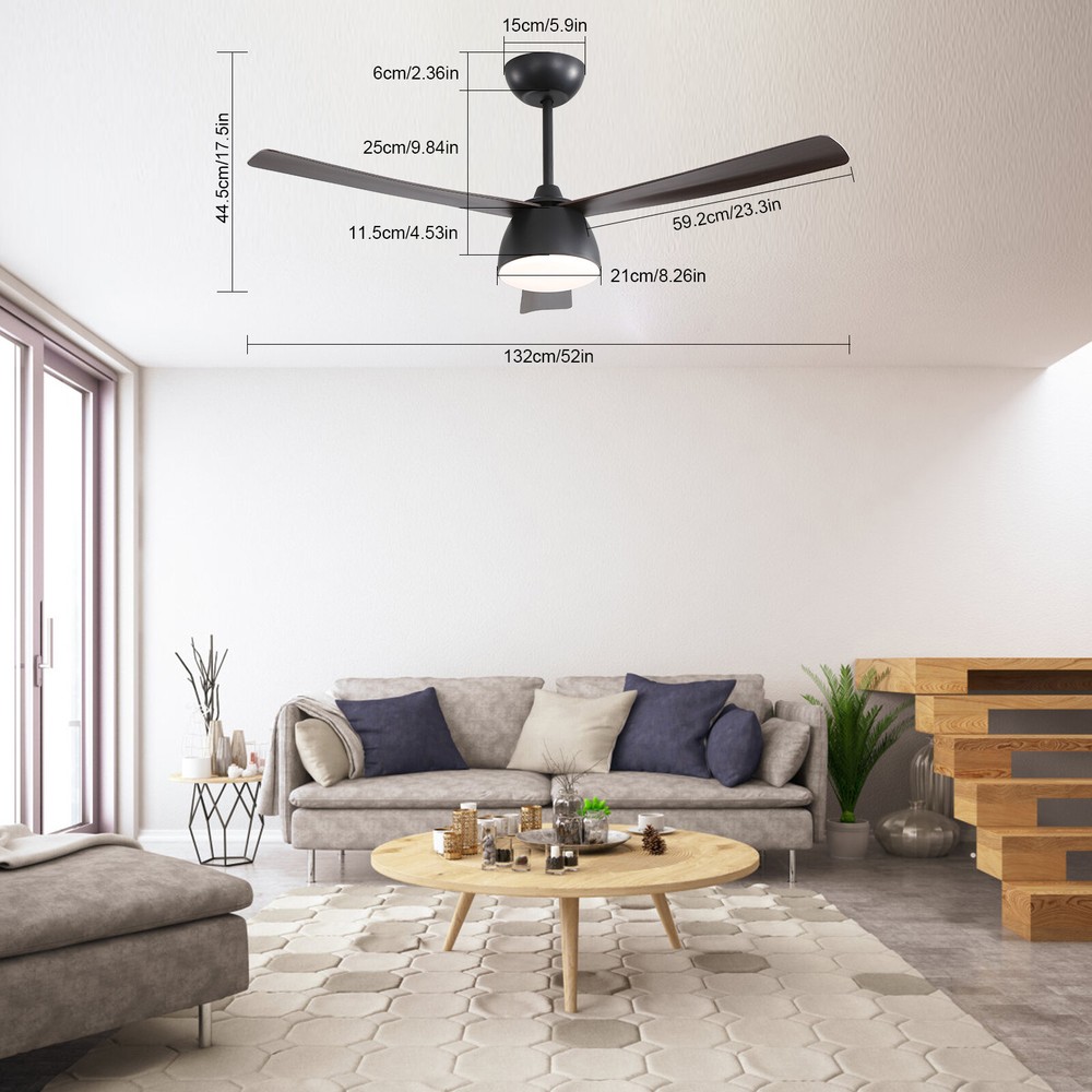 52" LED Ceiling Fan Light with Remote Control 6 Speed Settings Timing Option