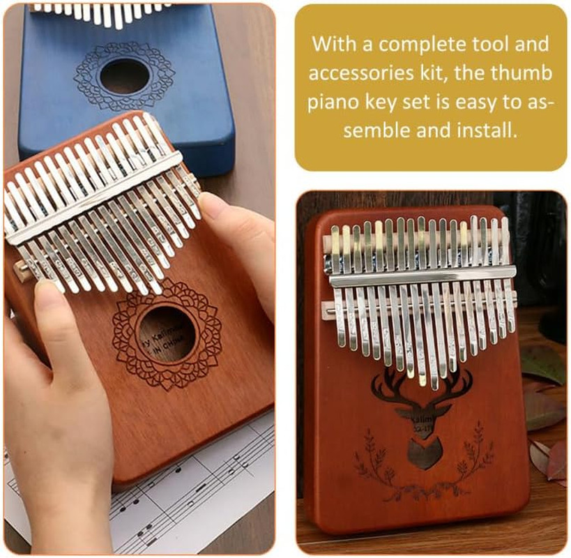 4 Sets 17 Key Kalimba Replacement Kit with Metal Keys, Bridge, Saddle &