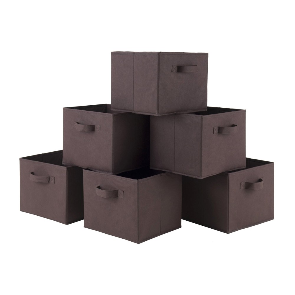 Wood Capri 6-Pc Foldable Baskets, Chocolate Fabric