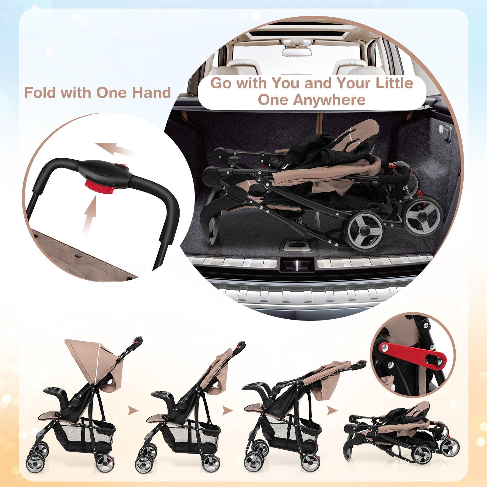 Foldable Lightweight Baby Stroller Kids Travel Pushchair 5-Point Safety System