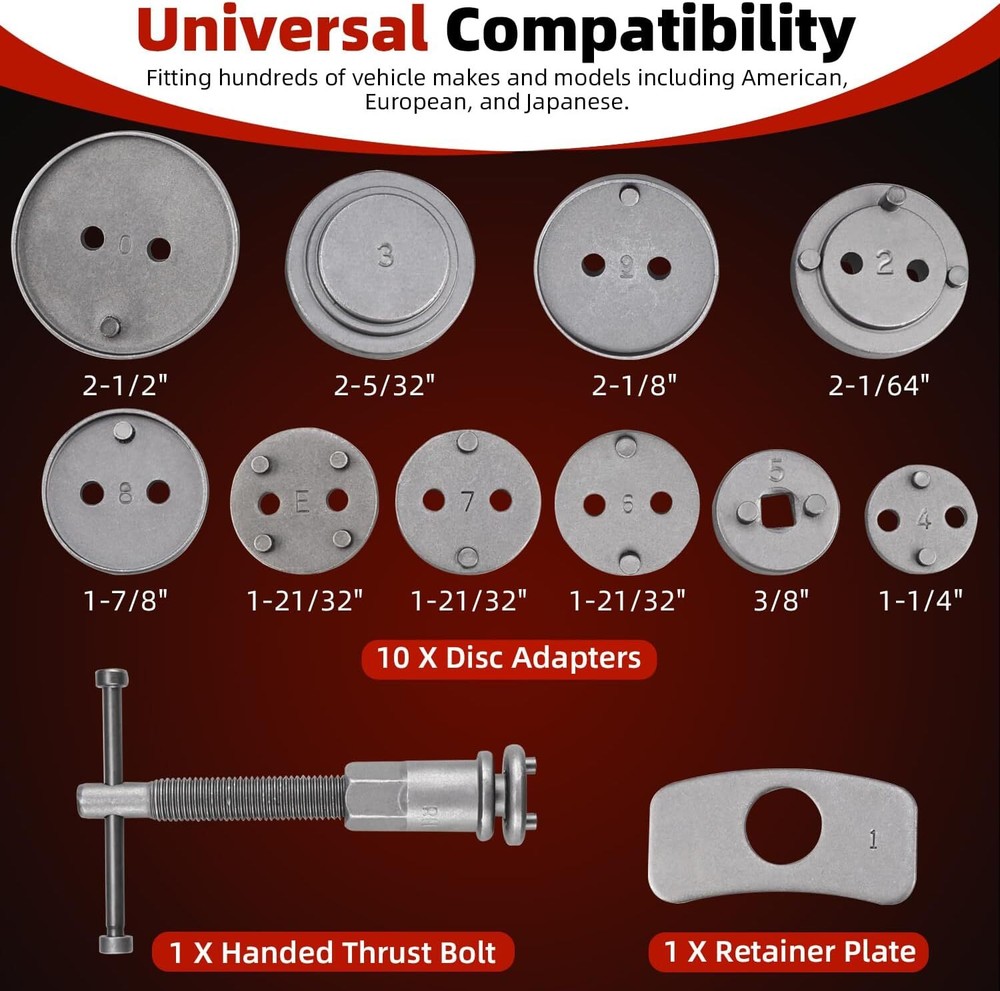 12 Pcs Disc Brake Caliper Tool Wind Back Rewind and Piston Compression Tool Kit