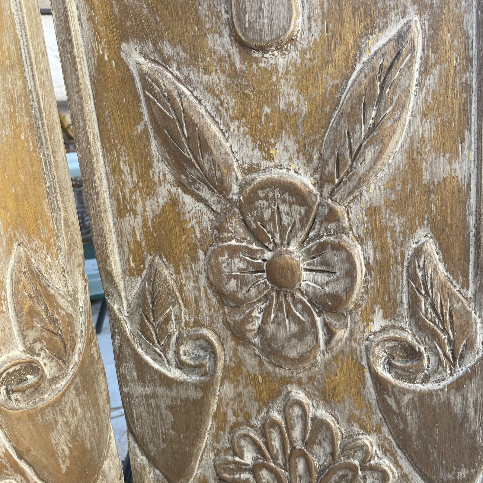 Retro Style Handcrafted 60’s Solid Wood Carved 4 Panel Divider Heavy Rare