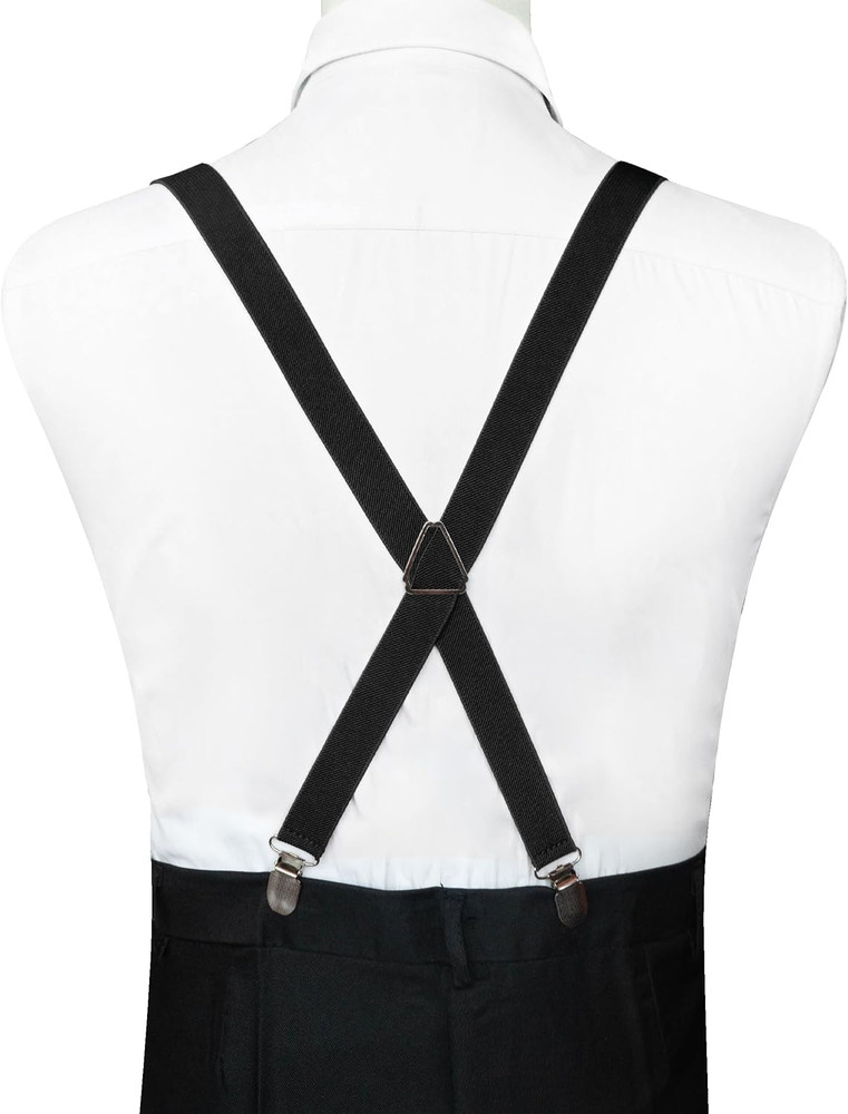 Mens Solid Color Suspender with 4 Clips Adjustable Braces