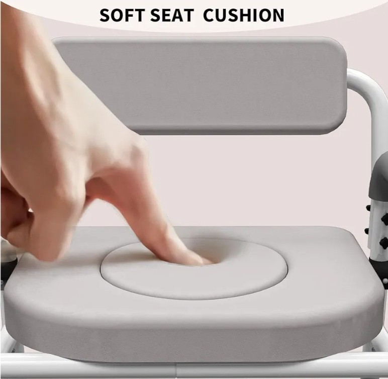 Adjustable Medical Bedside Commode Chair with Padded Backrest, Arm Support,...