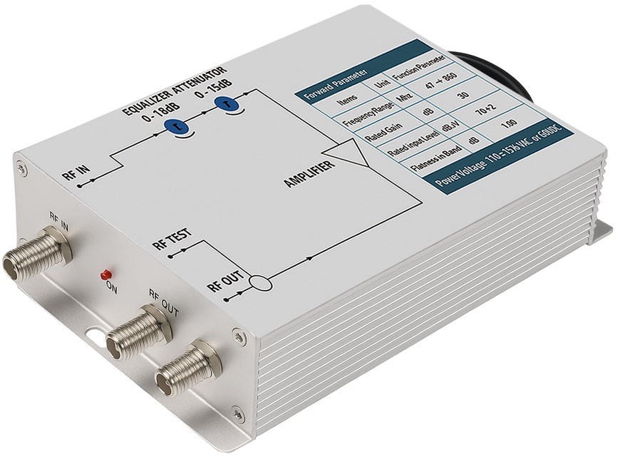 Professional RF Coax TV Amplifier Adjustable Attenuator Equalizer 30dB Boost