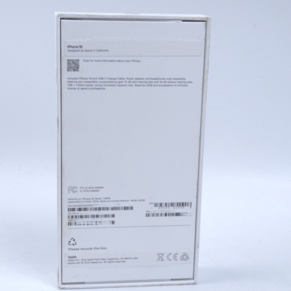 EMPTY BOX Apple A3081 iPhone 16 Black - Empty Box ONLY