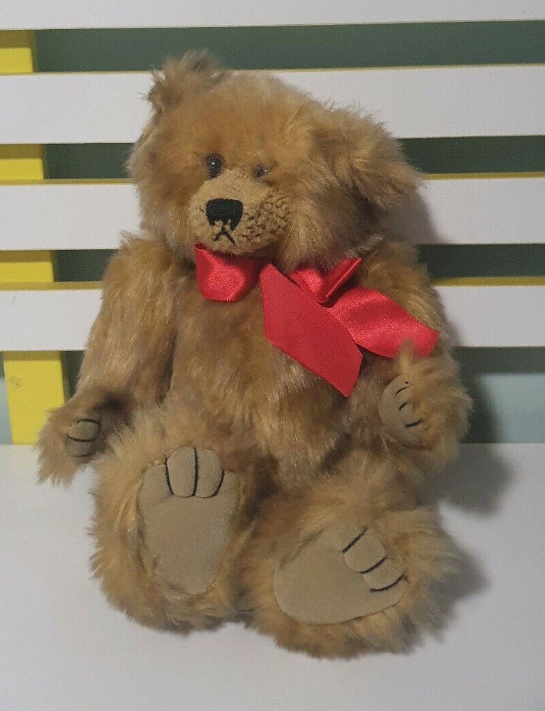 TARGET TEDDY BEAR  BROWN RED BOW JOINTED 33CM