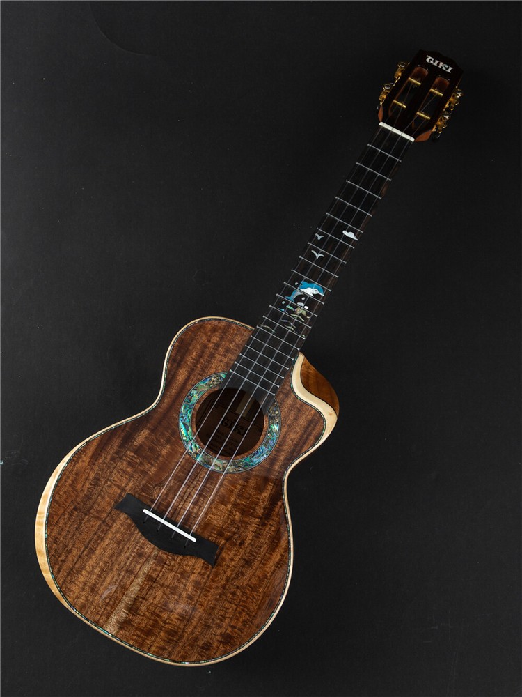 Tiki Solid Koa Cutaway Tenor Ukulele (Abalone Inlay)