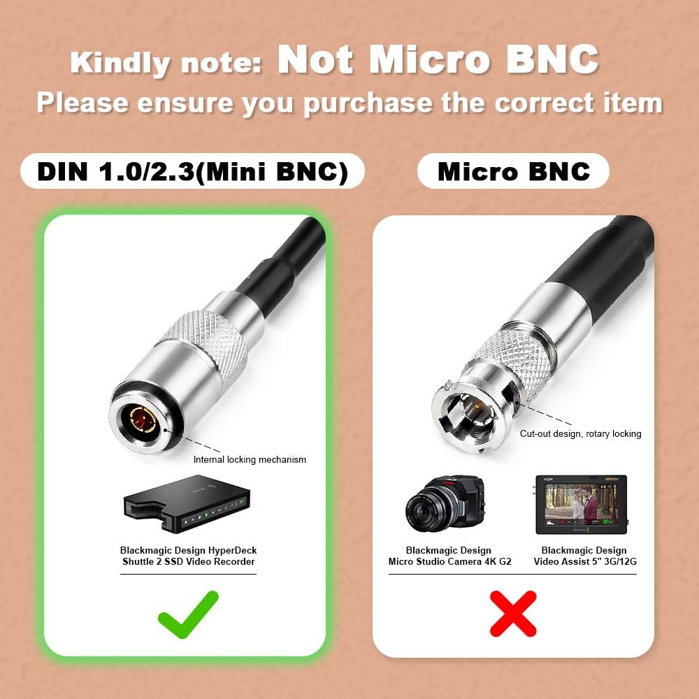 Coaxial Cable RA DIN 1.0/2.3 Mini BNC Right Angle BNC for Blackmagic HyperDeck