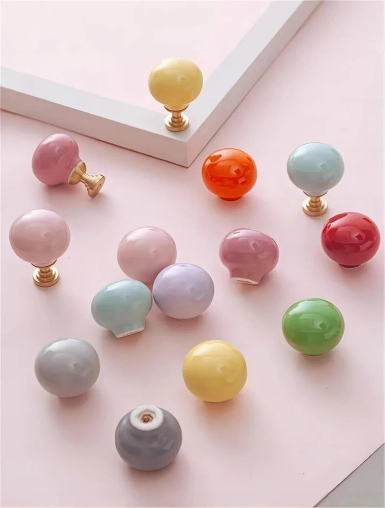 MFYS Colorful Ceramic Cabinet Knobs Candy Ball Knob Nursery Room Drawer pull