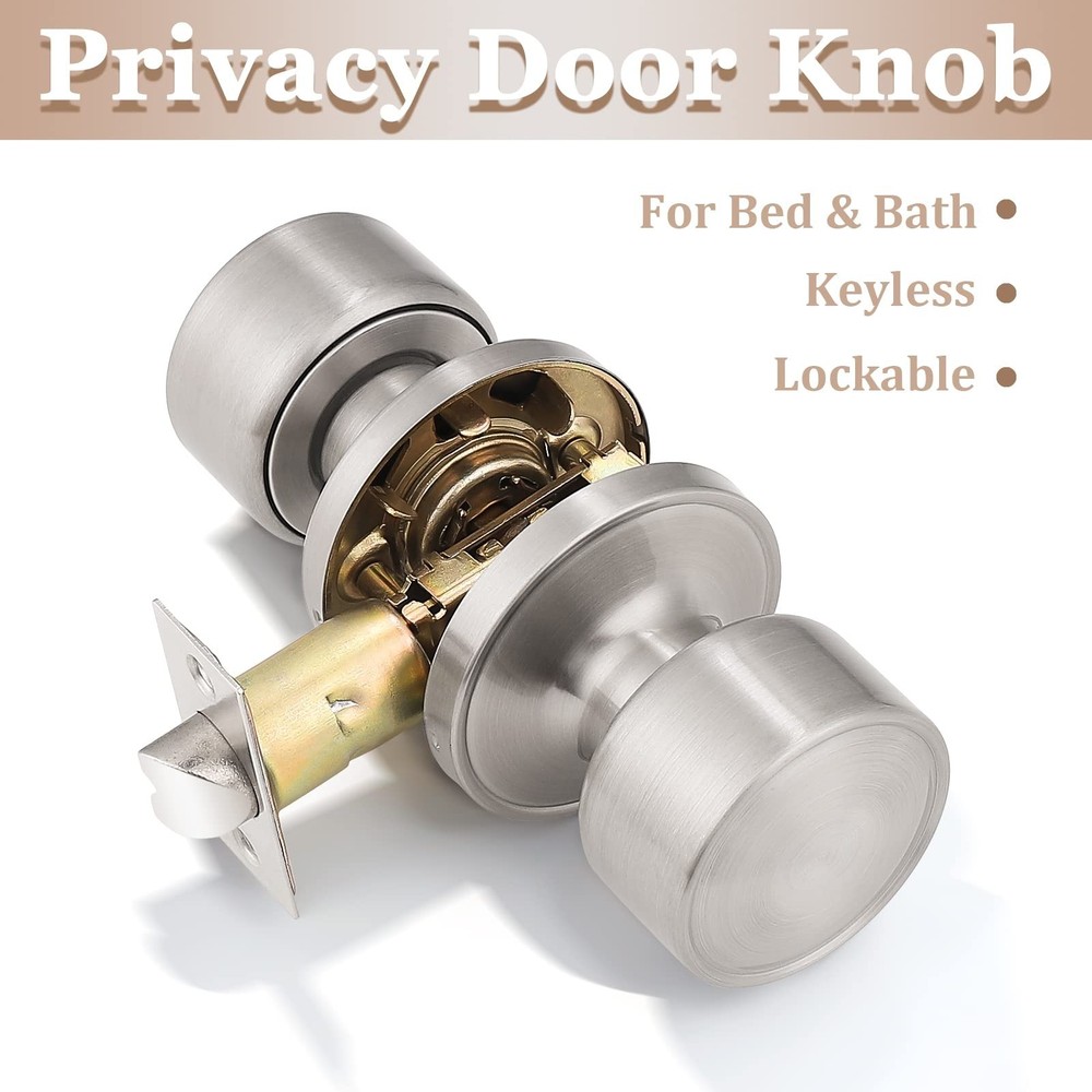 knobelite 3 Pack Satin Nickel Door Knobs Privacy Function Keyless Locks Inter...