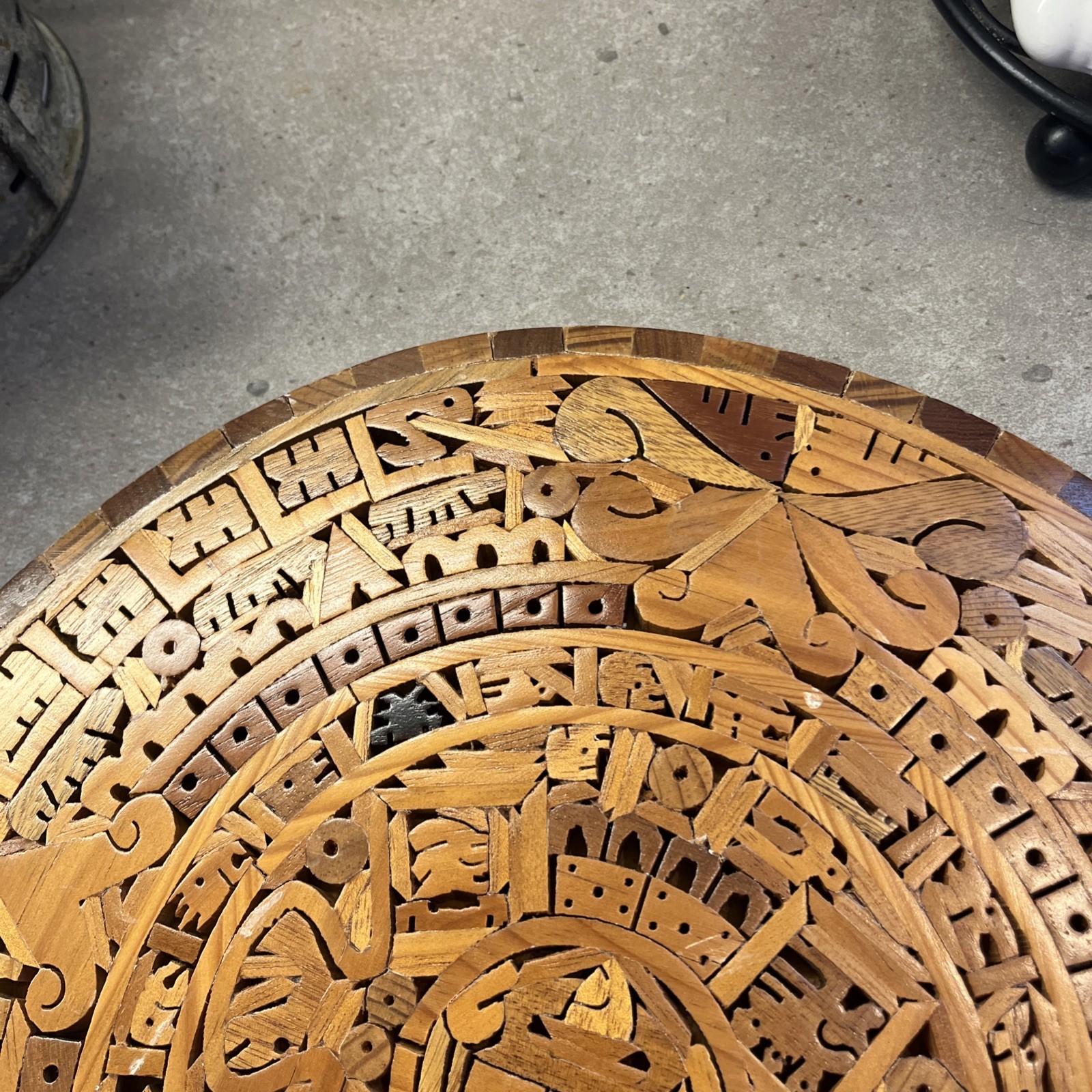 Vintage Aztec Mayan Calendar Mexico Inlaid Wall Hanging 13” Solid Wood