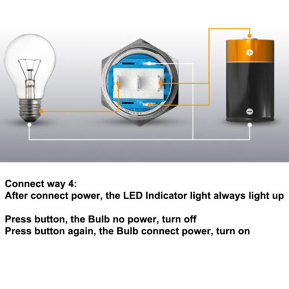 19mm 12V LED ON OFF Push Button Power Switch Latching with Wire Socket Harness