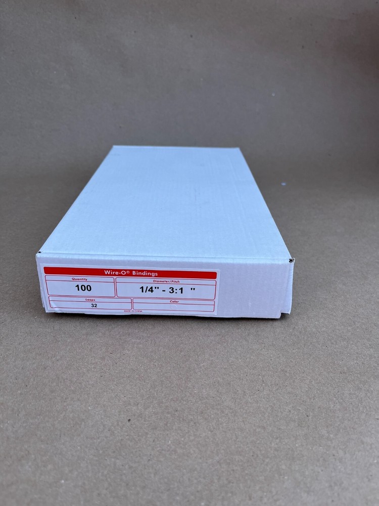 Wire O' Bindings, 32 loop White 27014, Full Box 100 pcs size 1/4" - 3:1"