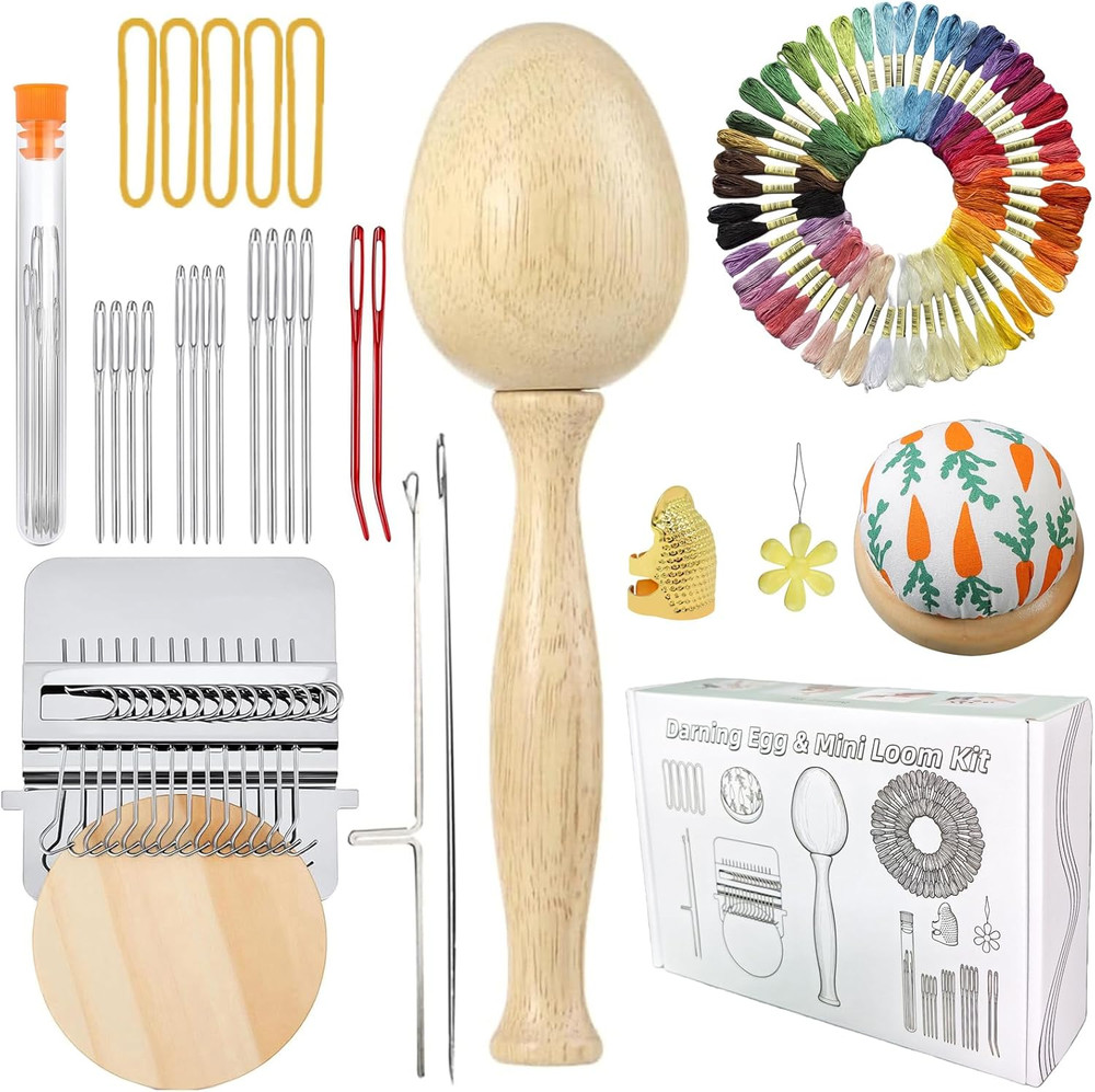Darning Egg, Mini Darning Loom, Darning Egg Weaving Tool Set with Small Weaving