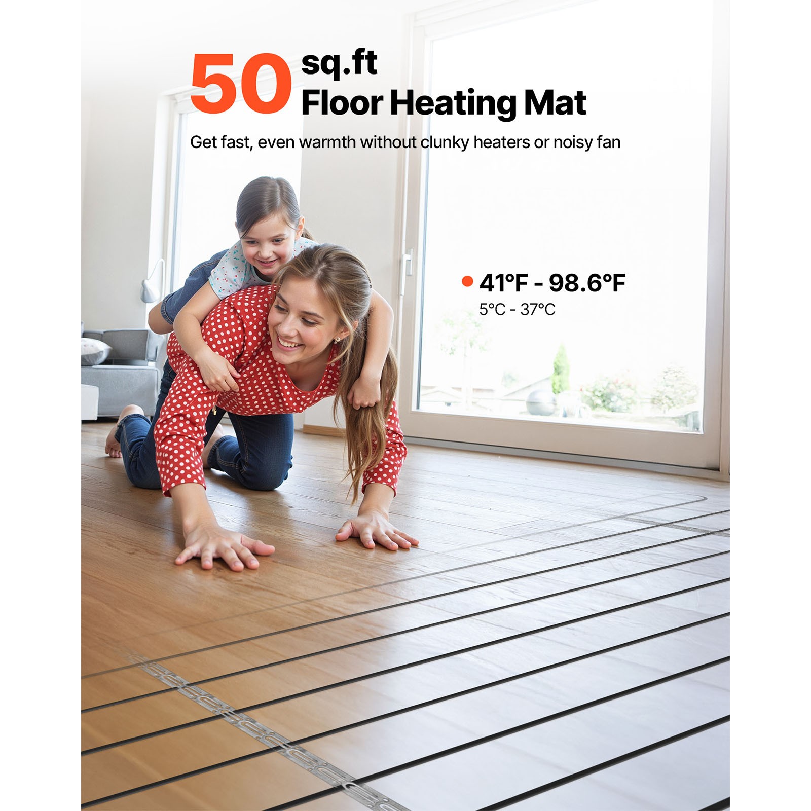 50 sqft Underfloor Heating Cable Kit 120V Electric Radiant with Alarm