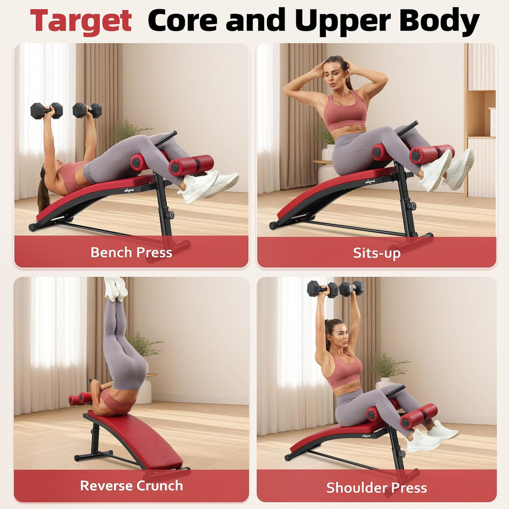 Adjustable Sit-Up Bench with Crunch Handle for Home Gym Workouts