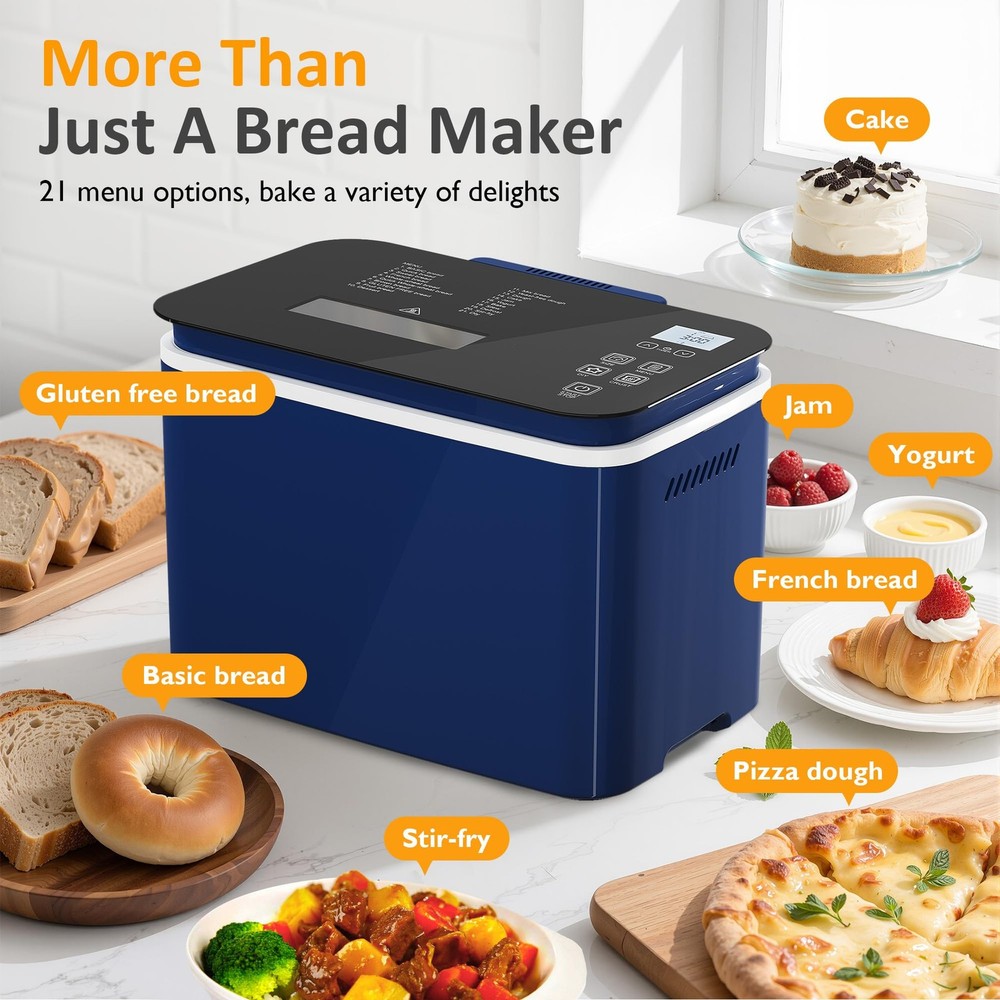 21-in-1 Programmable Bread Machine, 2.2LB Break Maker with Nonstick Pan & Dig...