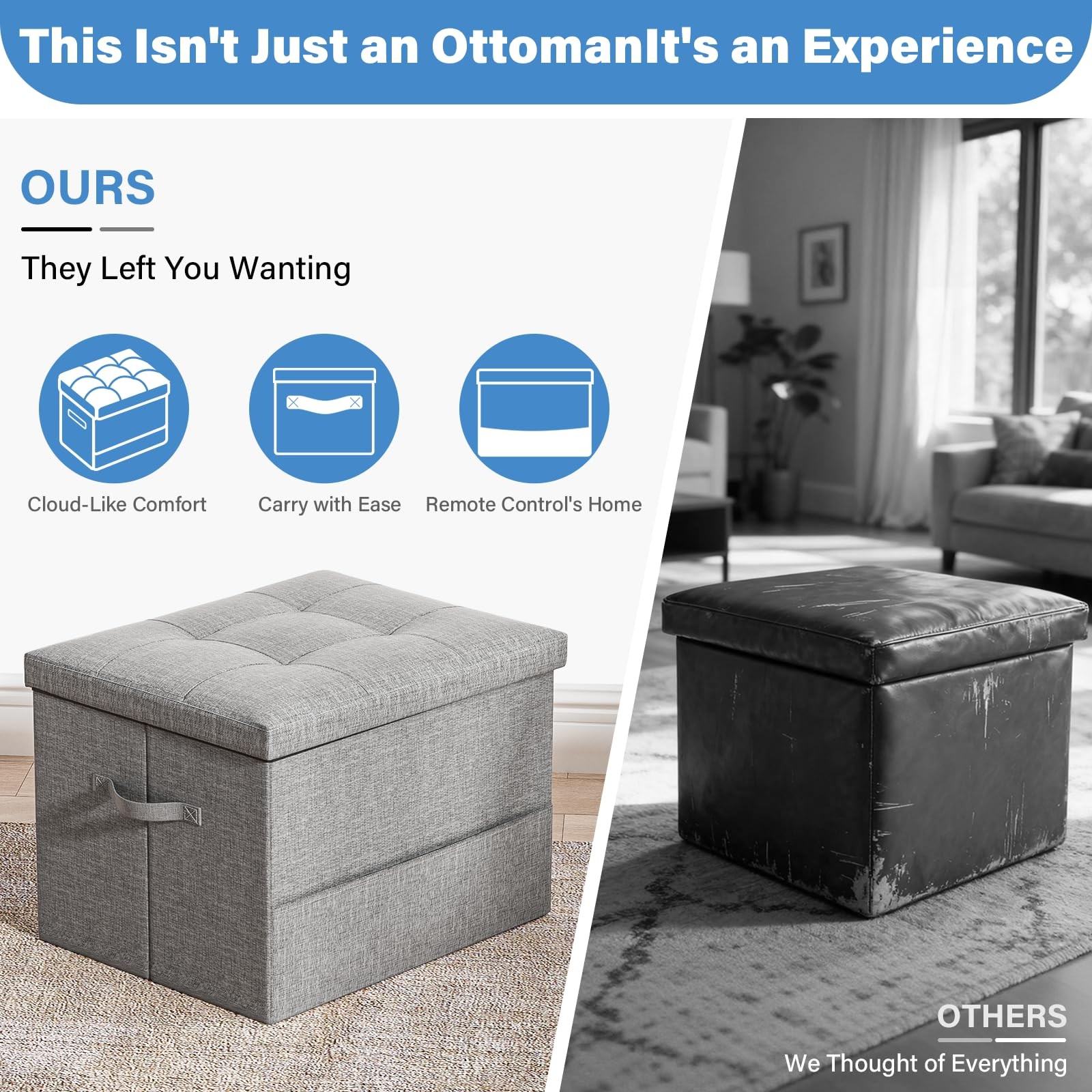 Storage Ottoman Foot Rest Stool, Foldable Foot Rest Stool with Thicker Foam Padd