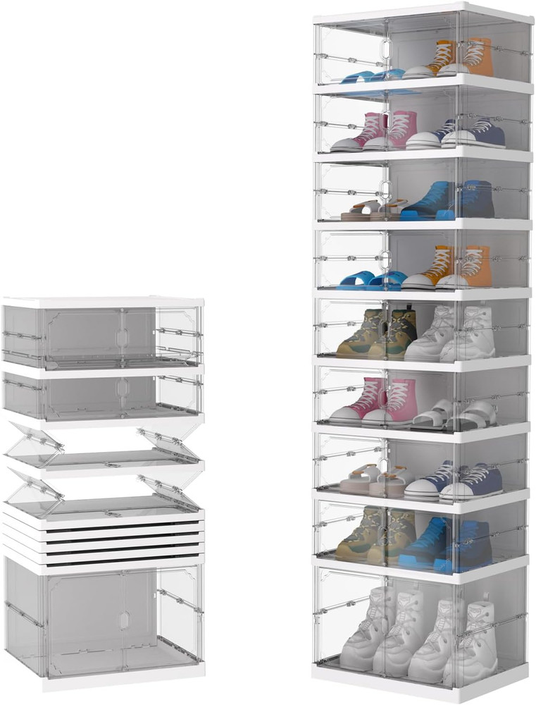 9-Tier Foldable Shoe Rack with Magnetic Doors - Space-Saving Organizer