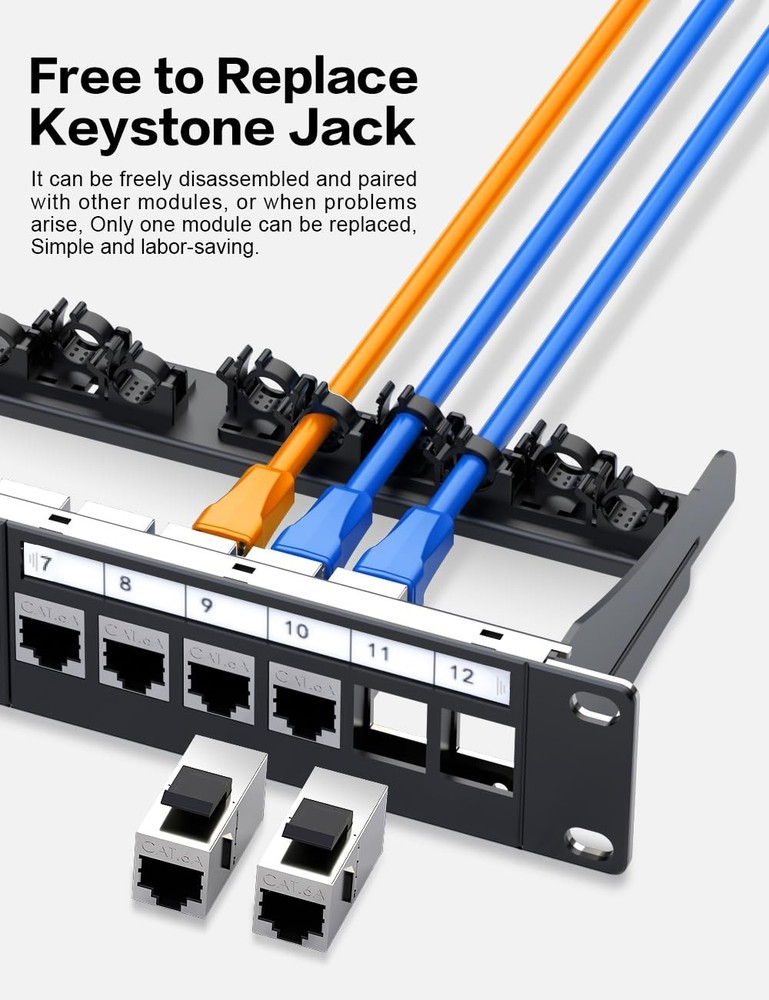 12Port Cat6A Shielded Keystone Patch Panel Fits 10Inch Rackmount