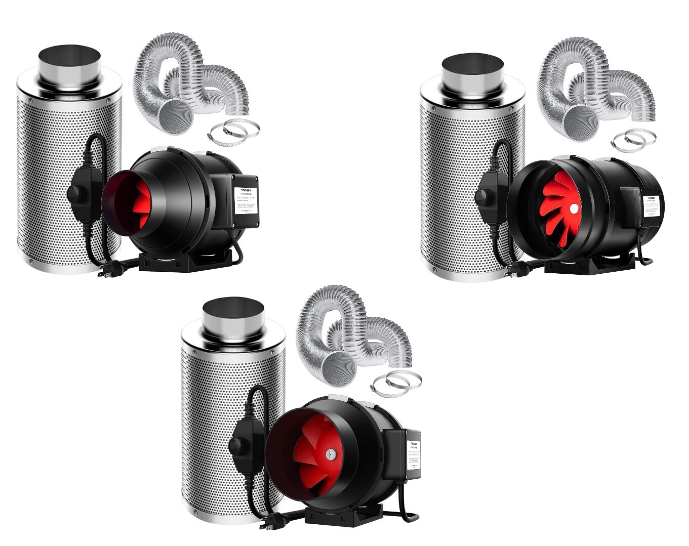 VIVOSUN 4/6/8" Air Filtration Kit,Carbon Filter+Inline Fan+Ducting Speed Control