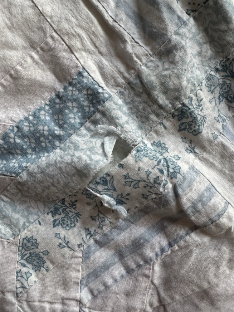 Cutters Handmade patchwork quilt with blue and white fabrics