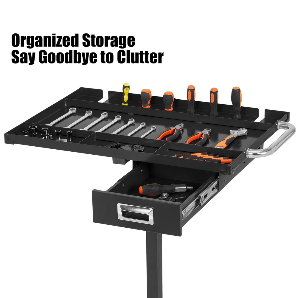 Rolling Tool Tray with Wheels Adjustable Height Mobile Work Table 300Lb Capacity