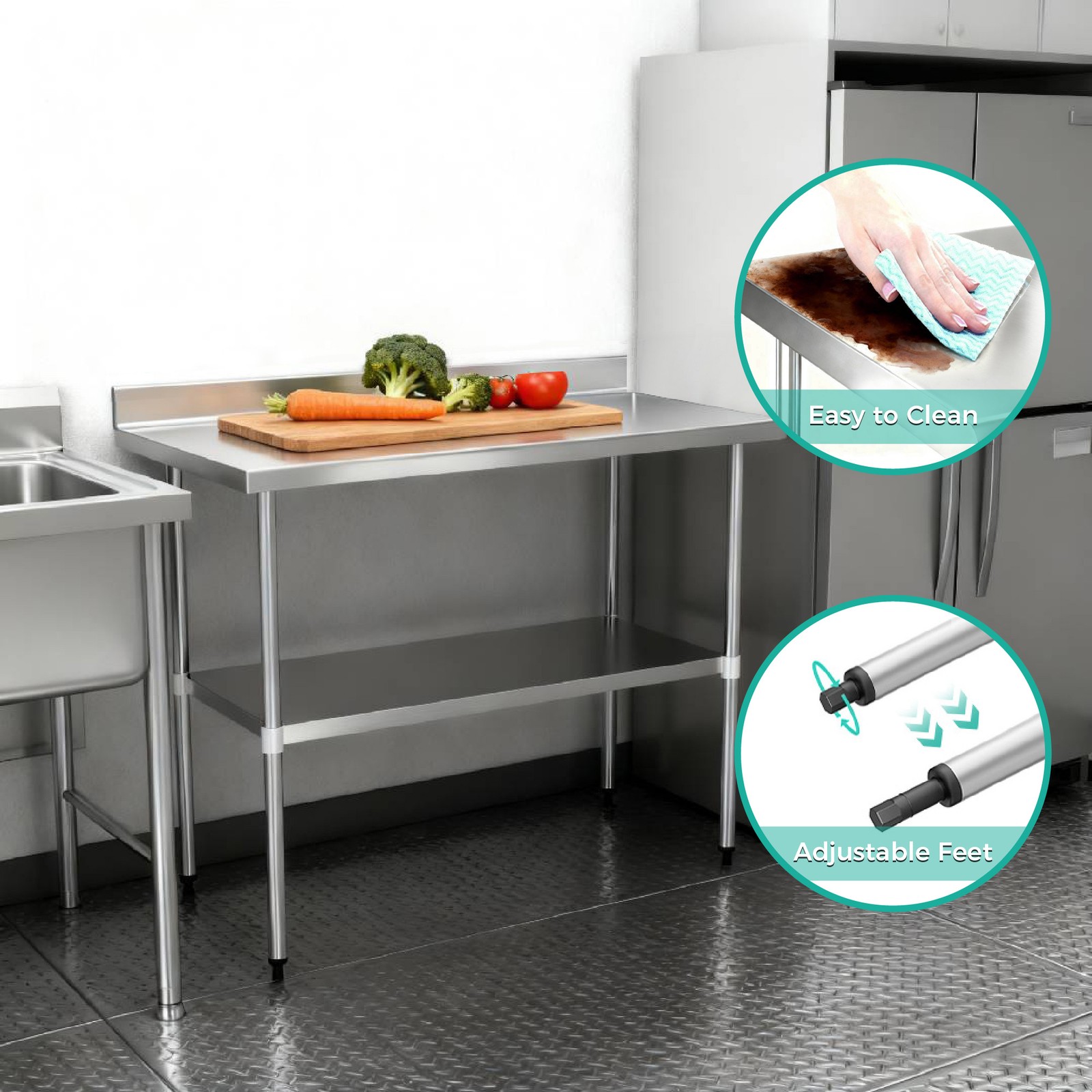 Commercial Stainless Steel Work Table Station NSF Worktables with Backsplash