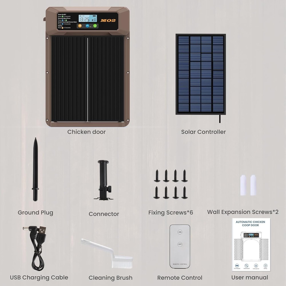 Automatic Solar Powered Chicken Coop Double Door w Remote, Light Sensors, Timer
