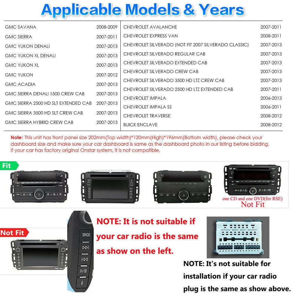 Car Radio Stereo DVD Apple Carplay For Tahoe Yukon Silverado Traverse 2007-2013
