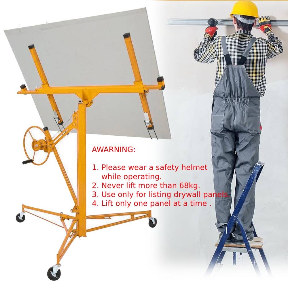 11' Drywall Lift Plasterboard Sheetrock Lifter Hoist Carrier Safety Lock Yellow