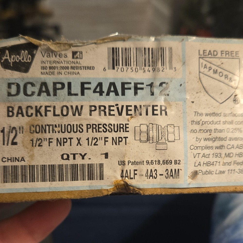 Apollo DCAPLF4AFF12 Double Check Assembly Backflow Preventer 1/2 in Manual