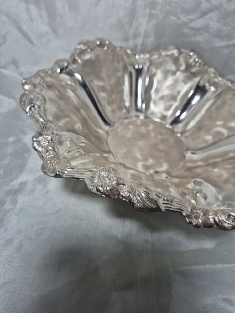 Vintage WMF Germany Ikora EP Silver Plate Floral Footed Serving Bowl 11”