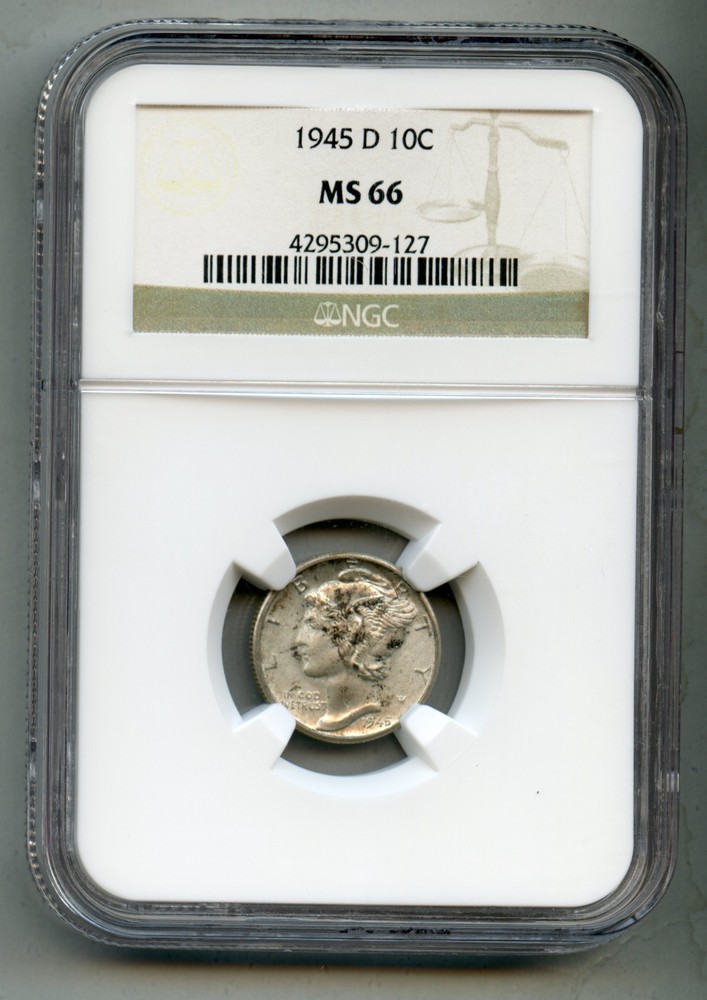 1945 D Mercury Silver Dime NGC MS 66