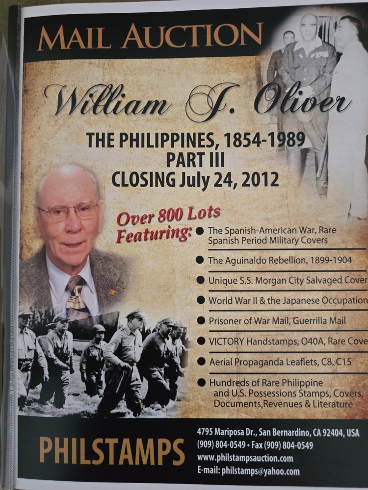 PHILIPPINES FILIPINAS Stamp Auuction Catalog William Oliver Collection