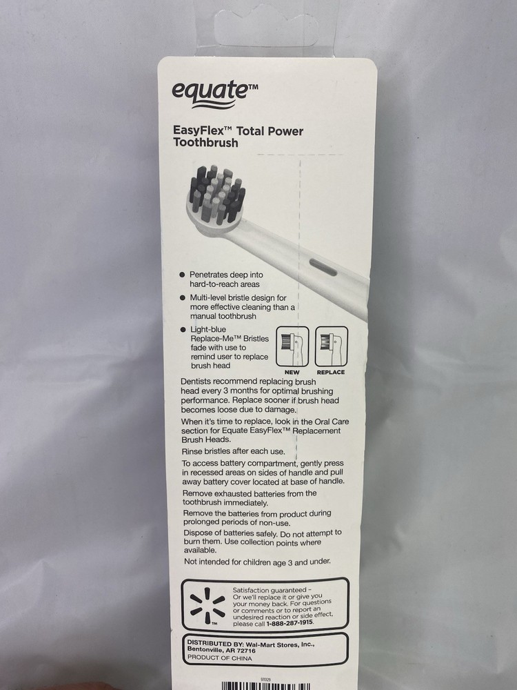 Equate Easyflex Total Power Battery Toothbrush, Includes 2 Replacement Heads