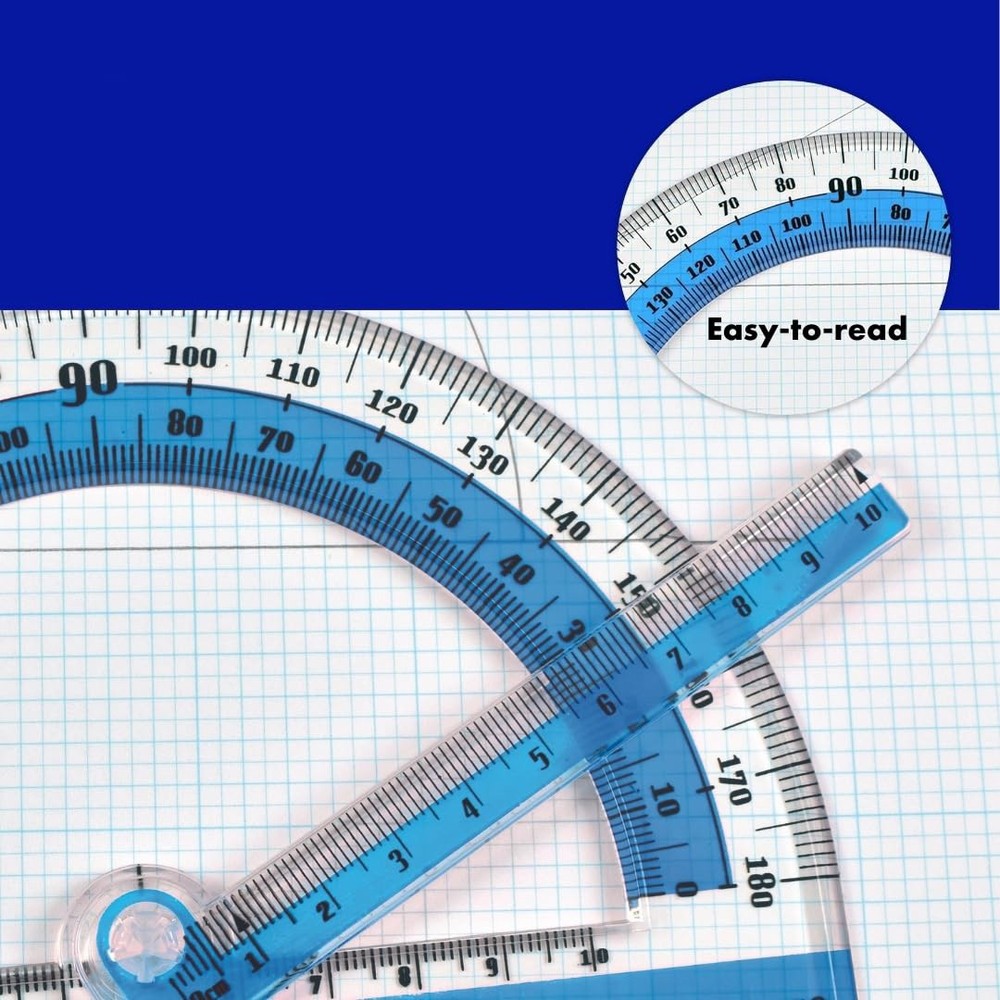 Swing Arm Protractor Tool, 180 Degree Angle Measurement, Blue