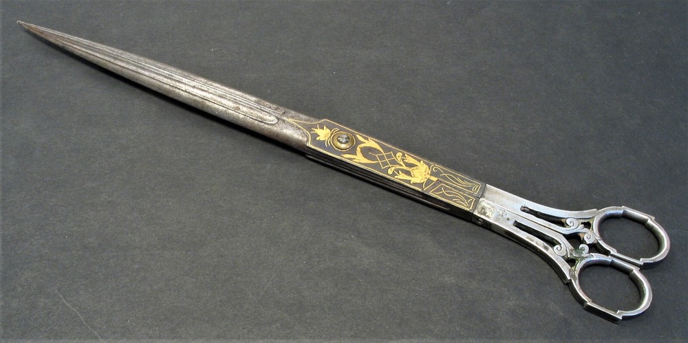 Antique Ottoman Calligraphy SCISSORS Gold Damascened Rare Solid Silver Handles