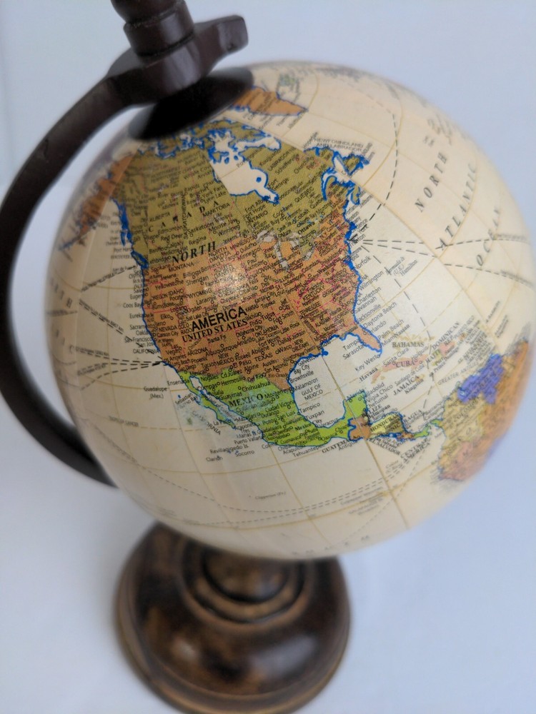 Wood Base World Globe Decor 9.5" tall