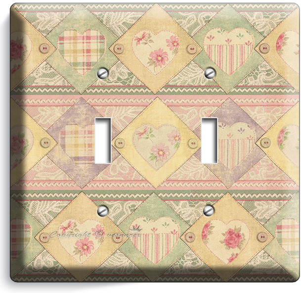RETRO SEWING PATCHWORK DOUBLE LIGHT SWITCH PLATE SCRAPBOOKING STUDIO ROOM DECOR