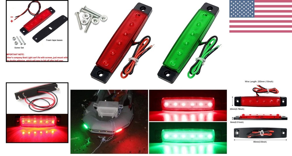 Professional LED Navigation Light Set for Kayaks & Boats - 12V Waterproof (2PC)