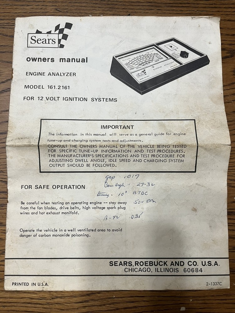 Vintage Sears Engine Analyzer Model 161-2161 - Untested Automobilia