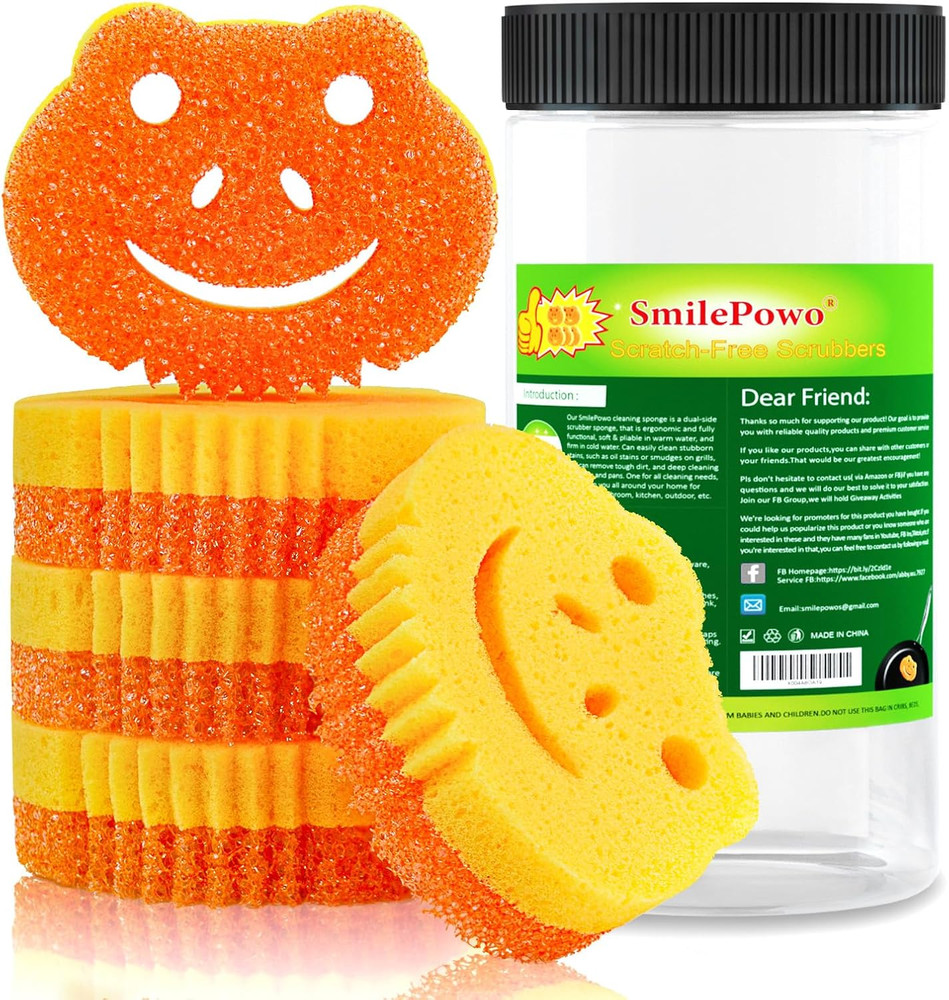 Scrub Sponge 5 Pack, Dual-Sided Temperature Controlled Kitchen Sponge for Dishes