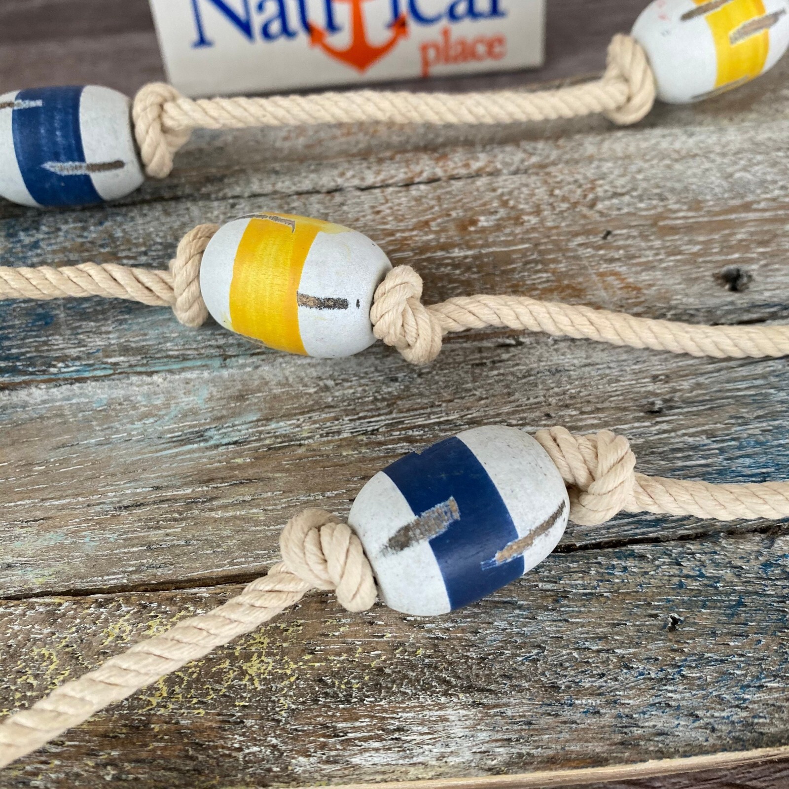 6 ft Wood Fishing Floats On String, Fish Net Buoy Garland, Wooden Nautical Decor