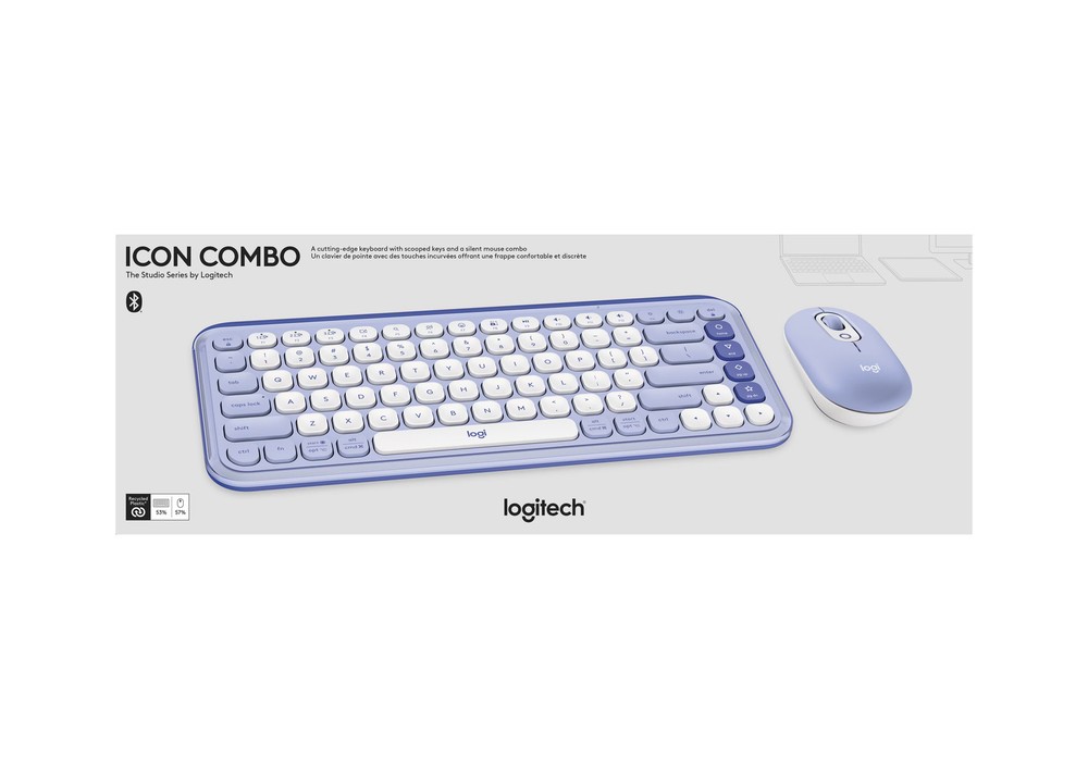 Logitech POP Icon Bluetooth Keyboard and Mouse Combo, Lilac