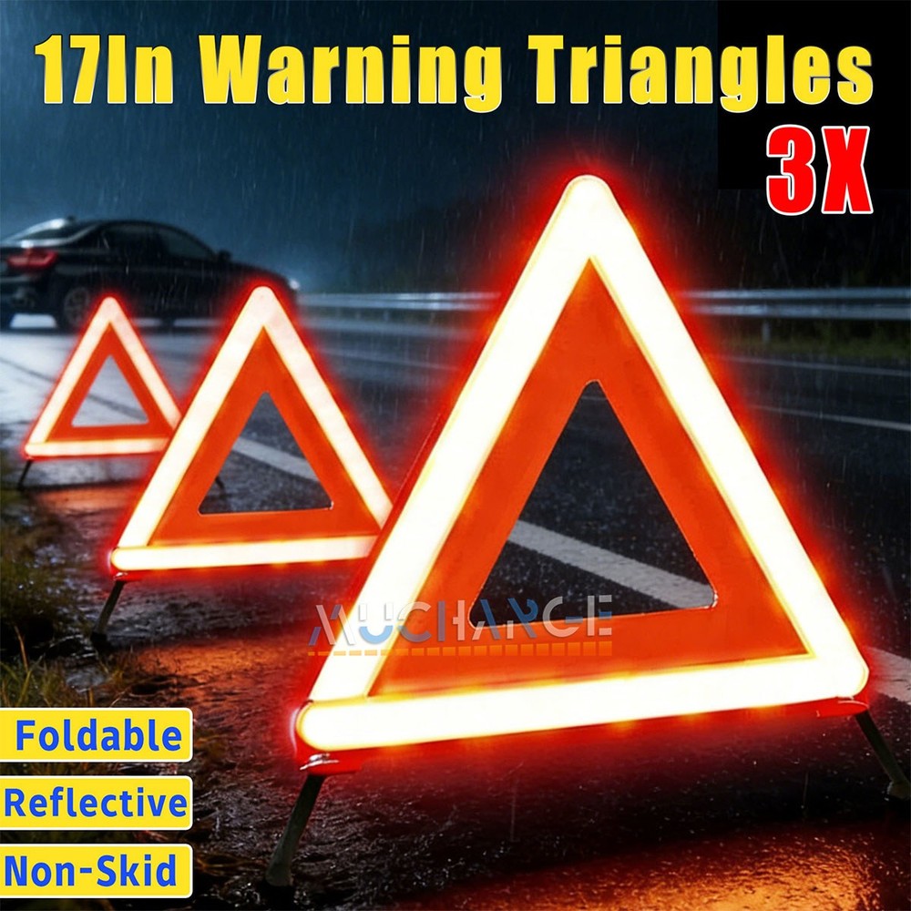 17" DOT Approved 3PCS Emergency Warning Triangles for Safety Triangle Reflective